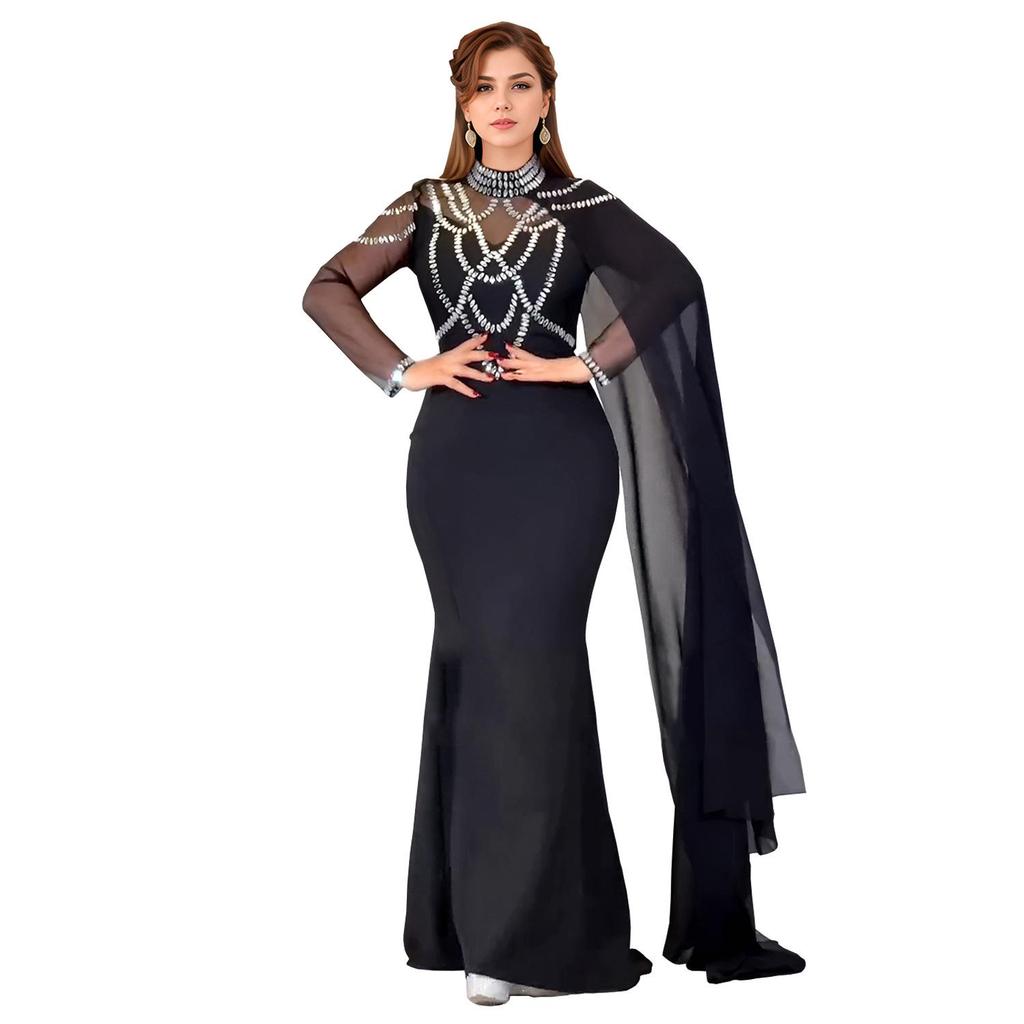 Women's Fashion Slim-fit Rhinestone Shawl Dress - Elegant European & American Style