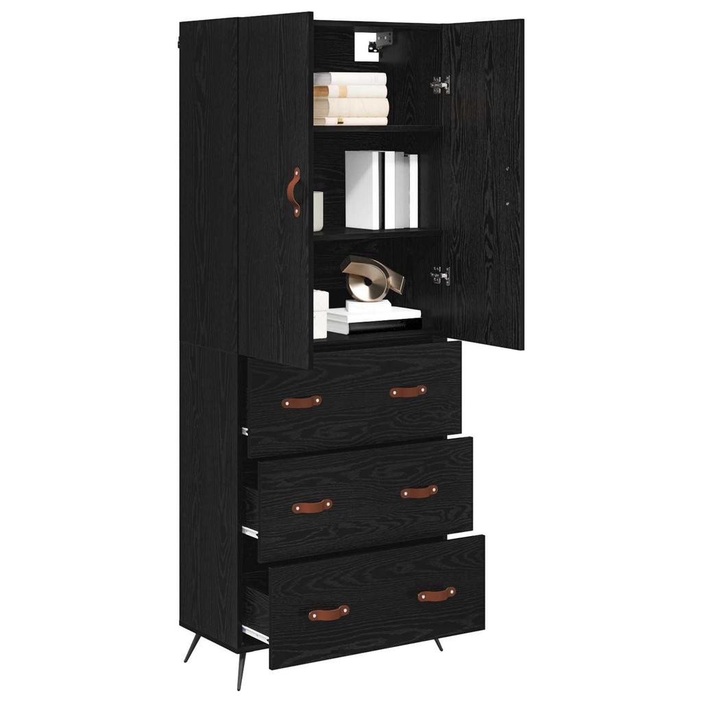 Highboard in Black Oak Look 69.5 x 34 x 180 cm Particleboard