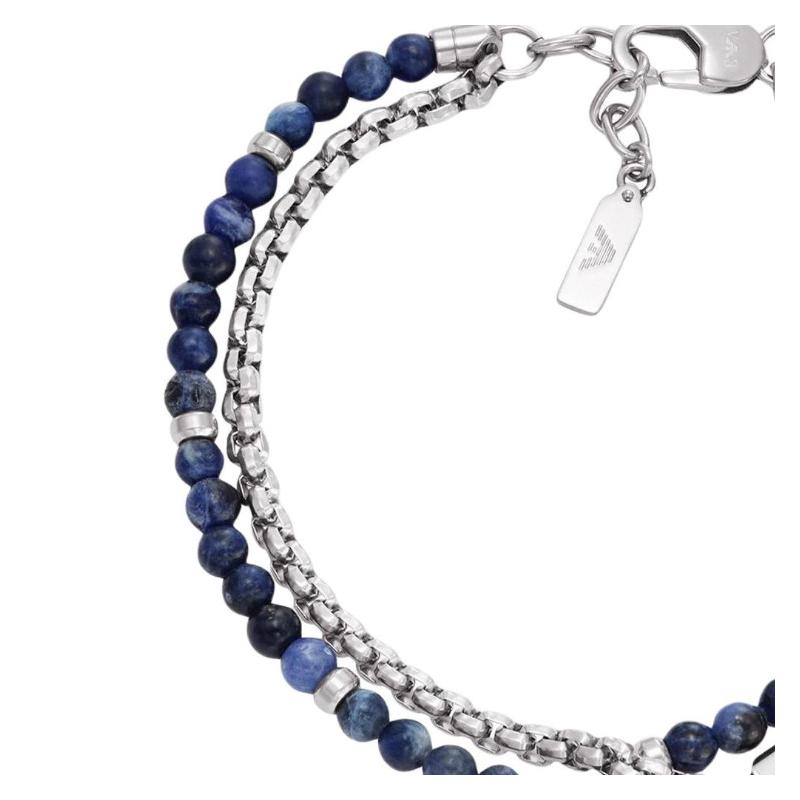 Emporio Armani Stackable Fashion Design Bracelet Men's Silver/Blue Silver/Blue F Basic Packaging-Brand Original Box