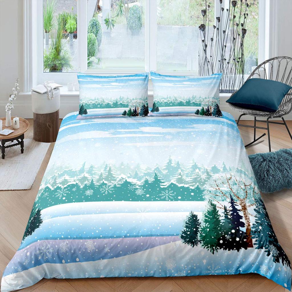 Merry Christmas Comforter Cover Queen King Size Christmas Tree Duvet Cover Pine Tree Bedding Set Xmas Ornament Duvet Cover Set