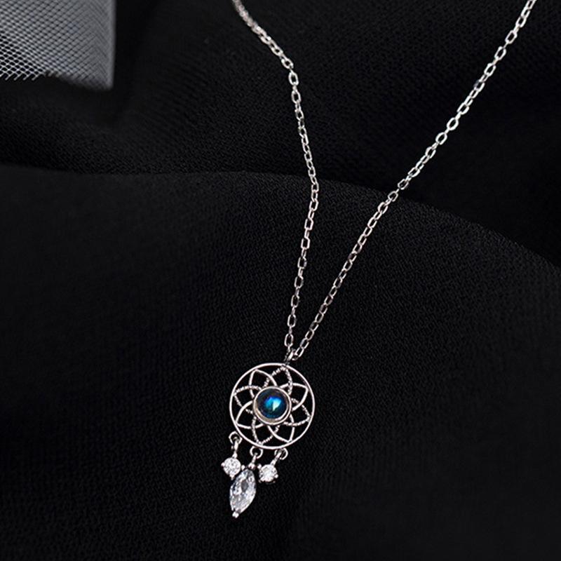 Crystal Tassel Moonstone Dream Catcher Charm Necklace For Women Creative Pendant Elegant Party Necklaces Jewelry Gift