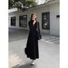 [Tmall Quality] Black Hooded Knitted Dress Women's Casual Niche Design Sense Skinny Sweater Skirt Long