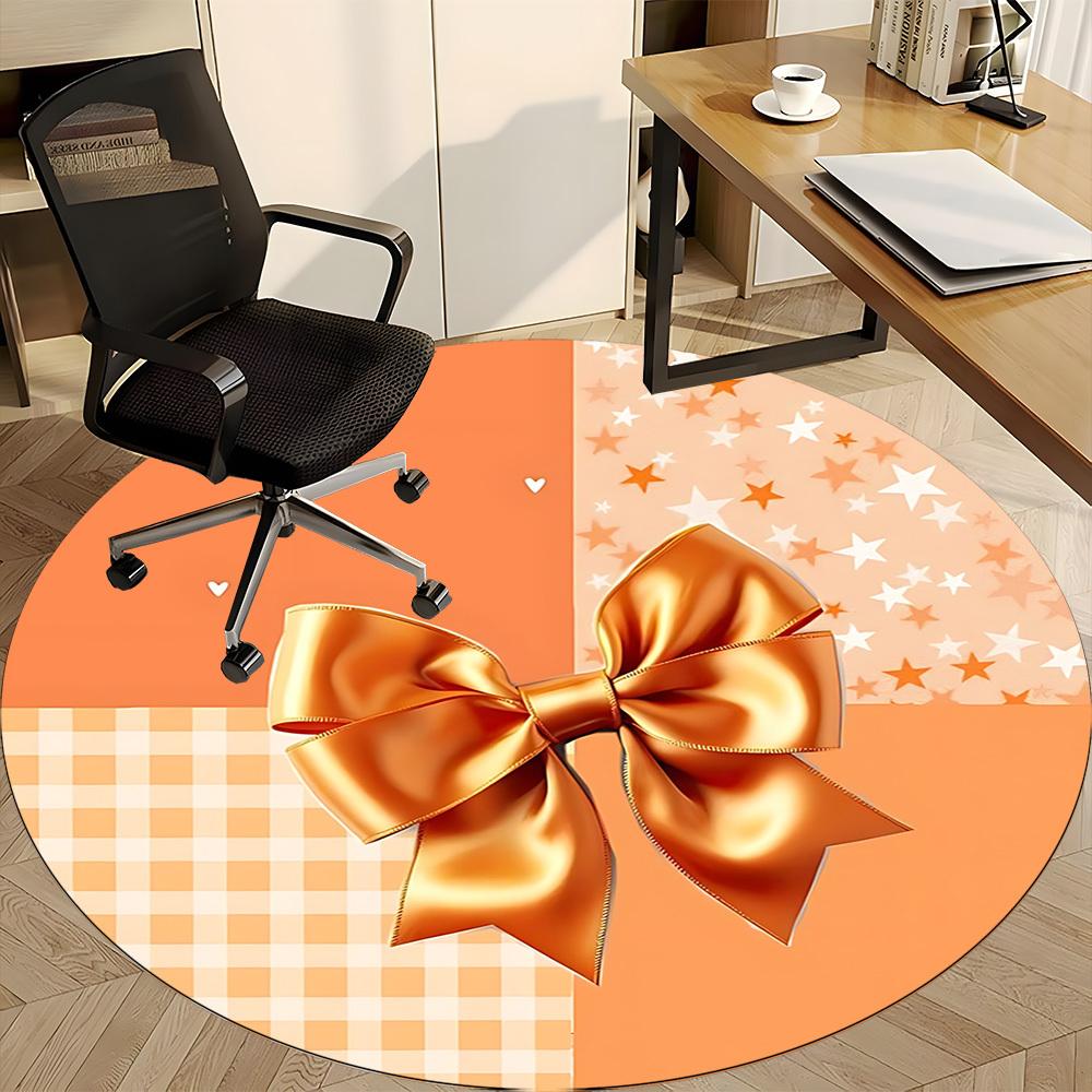 1pc Orange Bowtie Office Round Rug, Carpet for Office, Gaming, Lightweight Round Floor Mat yy260205059