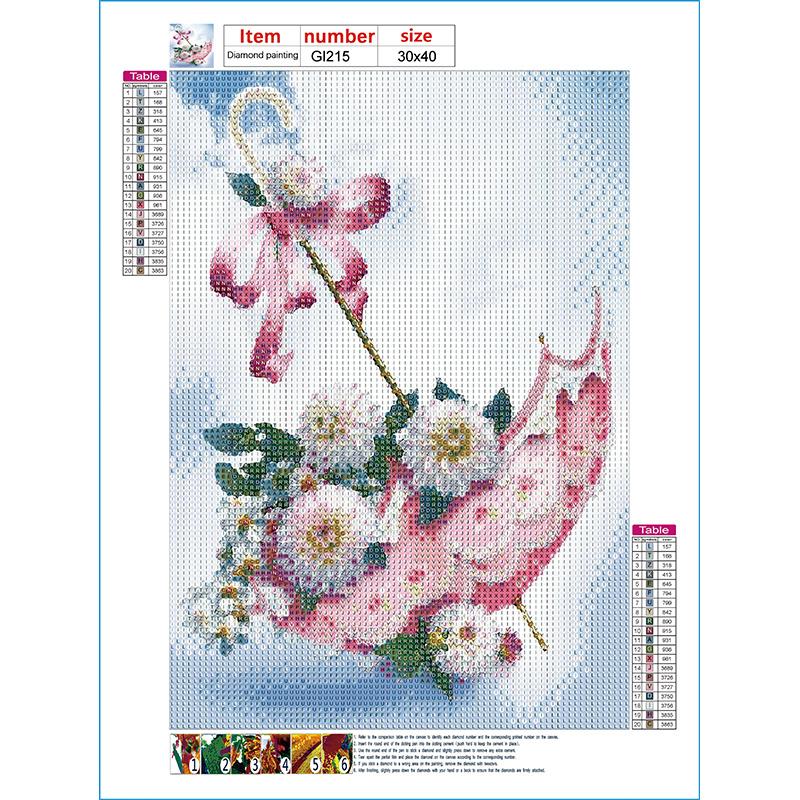5D Diy Diamant Pictură cu flori și umbrelă Set cusături de cruce Broderie cu diamante Mozaic Artă Imagine cu strasuri Decor Cadou