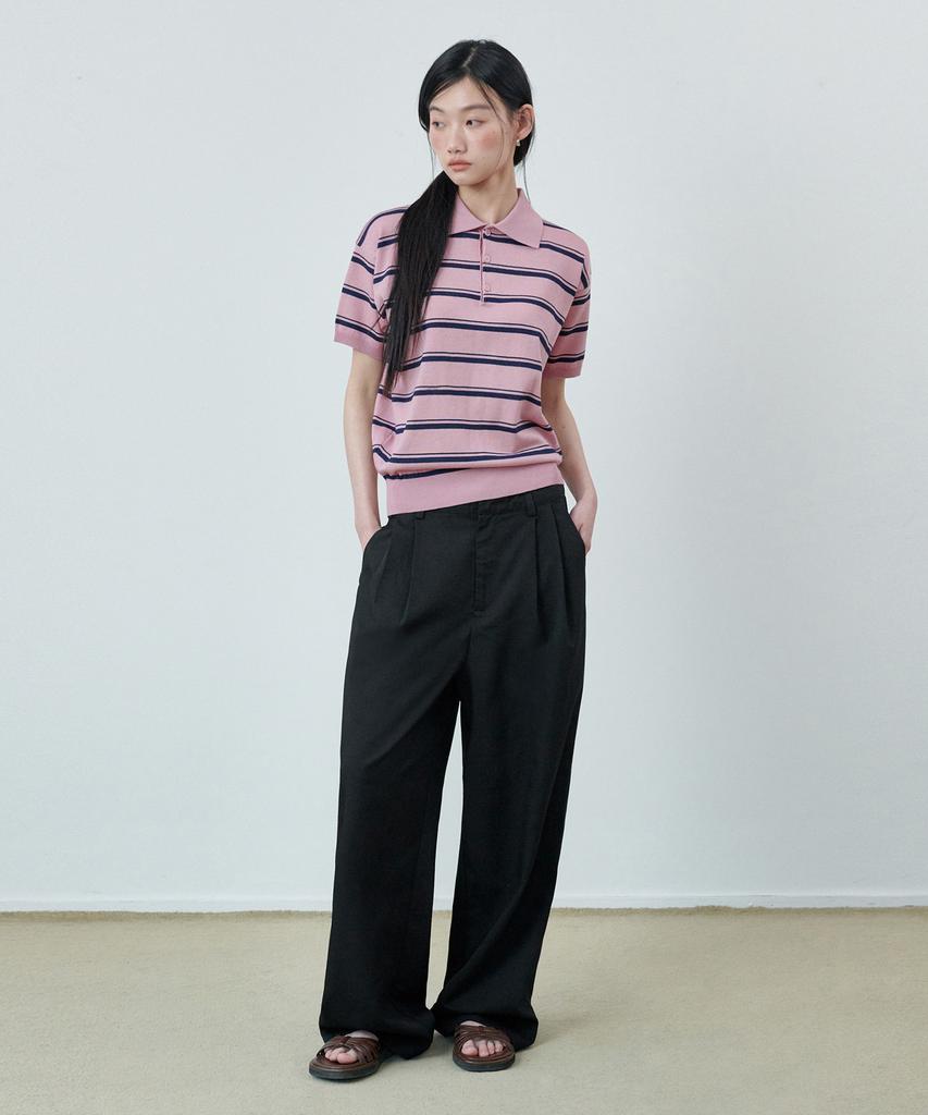 GLW [Unisex][Summer Fabric] Double-Pleat Wide Elastic Waist Slacks Black