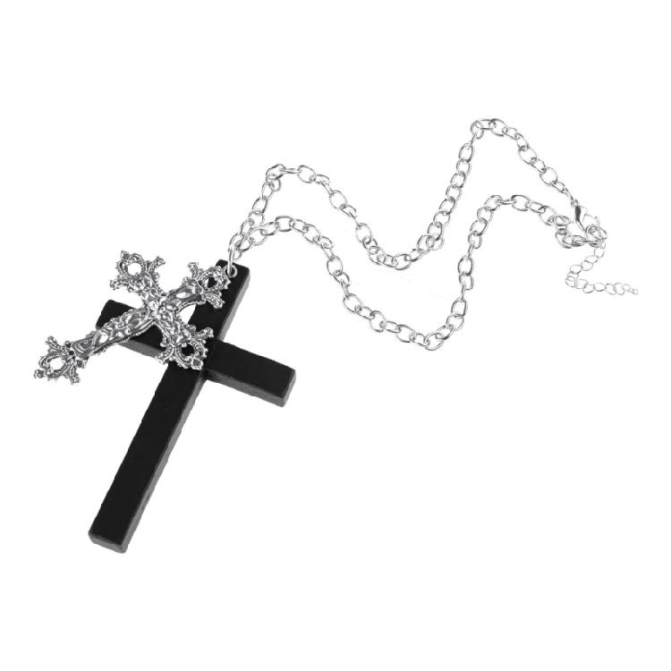 Vintage Gothic Collar Necklace Wooden Cross Pendant Necklace Streetwear Jewelry