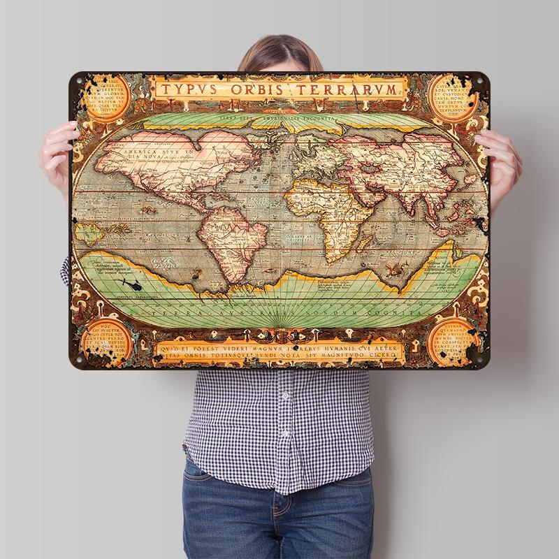 Alte Weltkarte Gedrucktes Poster Individuell Retro Wandkunst Vintage Metallblechschilder für Zuhause Spielzimmer Dekoration Garage