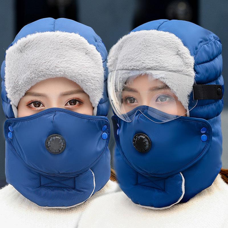 

Unisex Winter Thermal Warm Hooded Hat Windproof Thickened Ear Neck Protection With Goggles For Outdoor Motocycle синий
