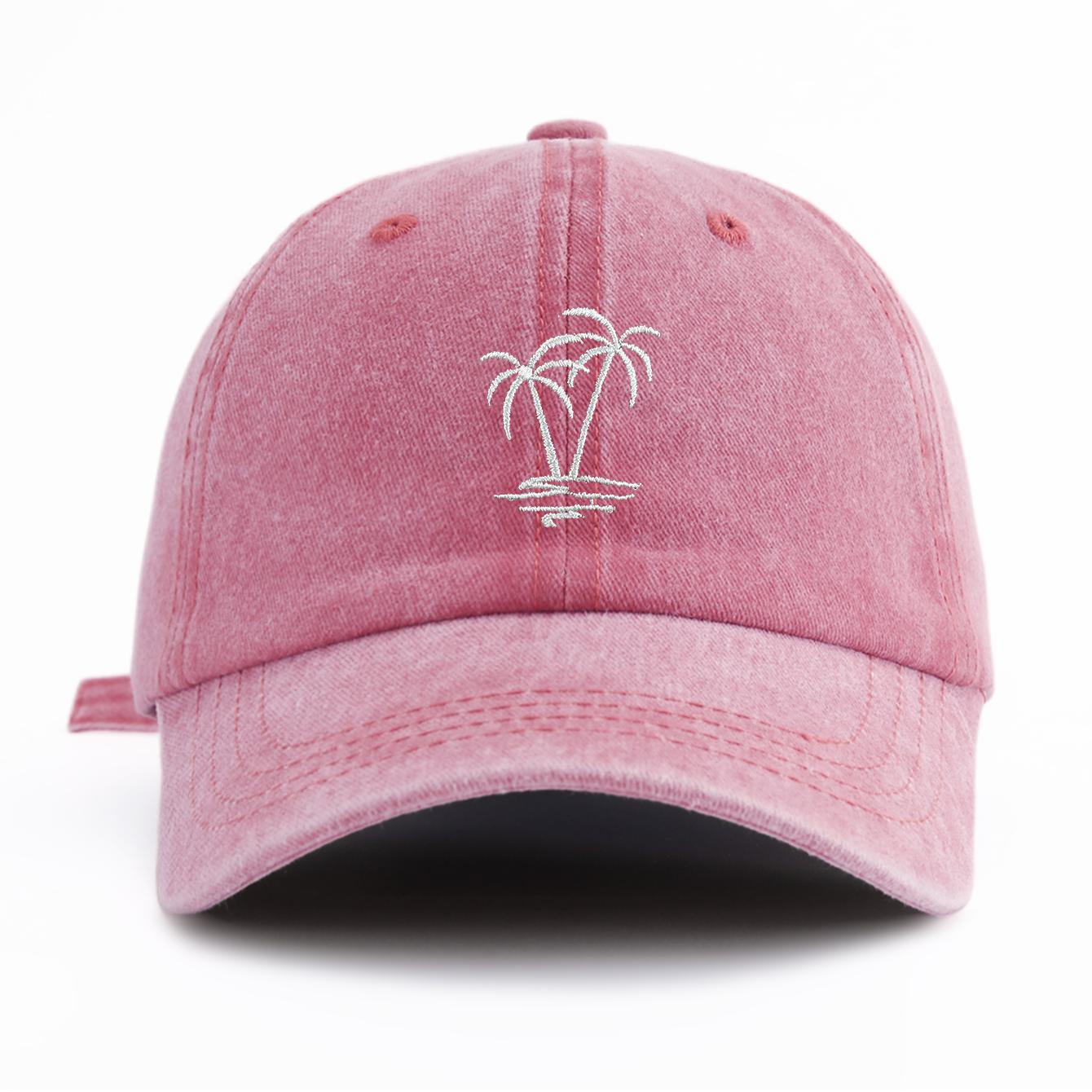 

1pc Coconuttree Embroidery Washed Baseball Cap For Adults,Minimalist Retro Style Casual Soft Adjustable Dad Hat, Perfect As Gift розовый