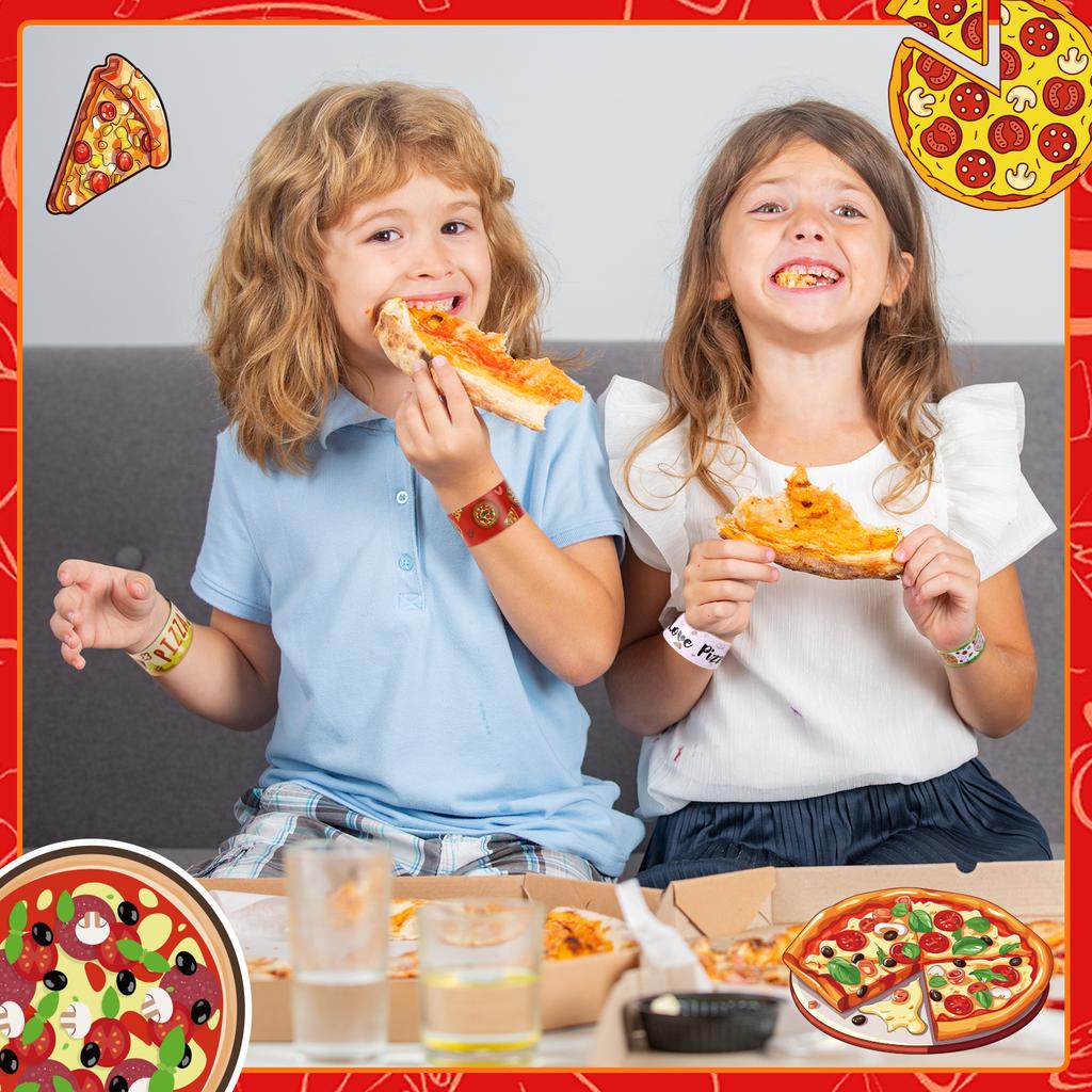 60Pcs Pizza Party Slap Bracelets Pizza Birthday Party Supplies Pizza Theme Slap Wristbands Gifts For Women Men Teen Pizza Party