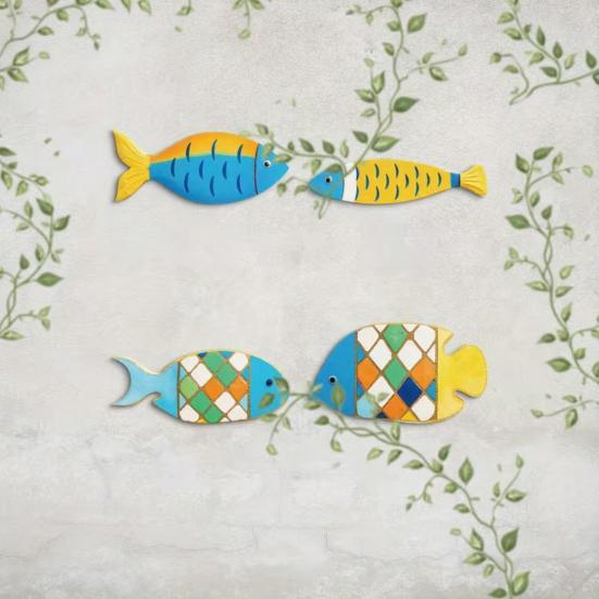 4 Pcs Wooden Fish Nautical Wall Decor Rustic Coastal Ocean Fish Wall Art Vintage Beach Lake House Hanging Sculpture for Bedroom Living Room