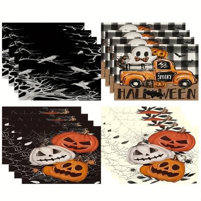 1PC Halloween Pumpkin Print Placemats Machine Washable Table Mat Linen Placemat for Kitchen Dining Table Decoration