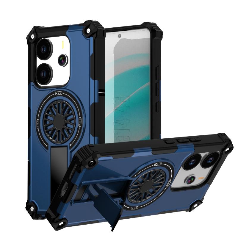 New For Magsafe Magnetic Fold Bracket Solid Color Soft TPU+Hard PC Armor Phone Case For Redmi Note 14 Pro Plus Bumper Back Cover