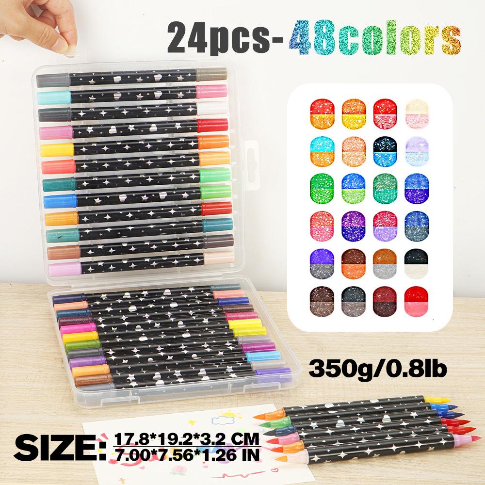 Double Head Double Color Glitter Marker Pen 120 Colors From Soft Tip Watercolor Pen Permanent Ink Dry Drawing Pen OEM&ODM