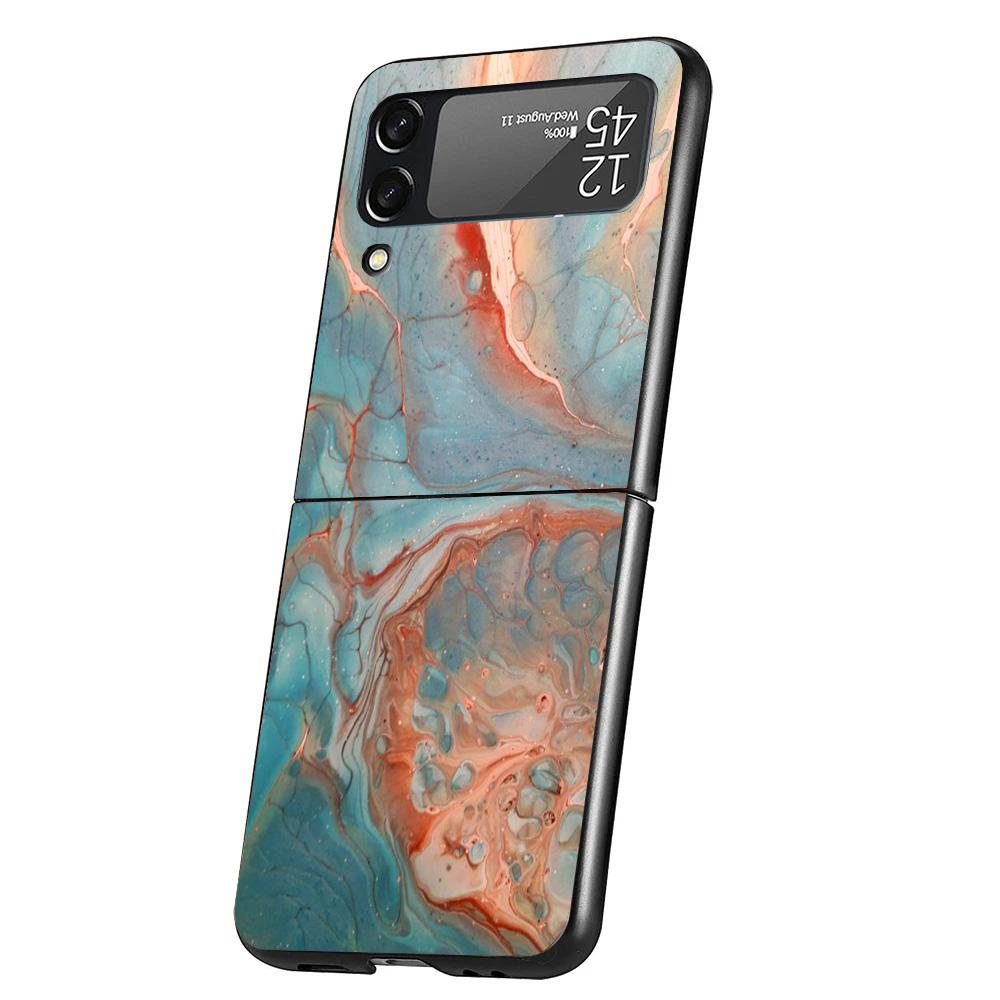 Fashion Geometric Marble Cover Phone Case For Samsung Galaxy Z Flip 7 6 5 4 3 5G Flip7 Flip6 Flip5 Flip4 Flip3 Black Fundas Shel