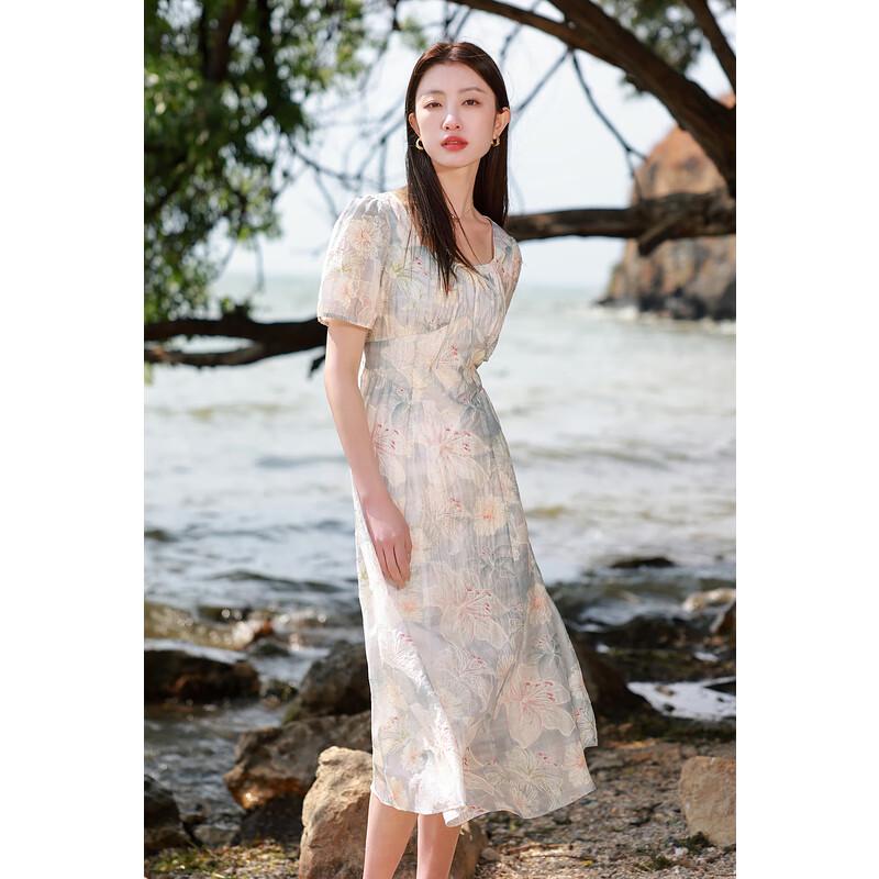 Sancai Plus Size French Square Neck Floral Embroidered Dress