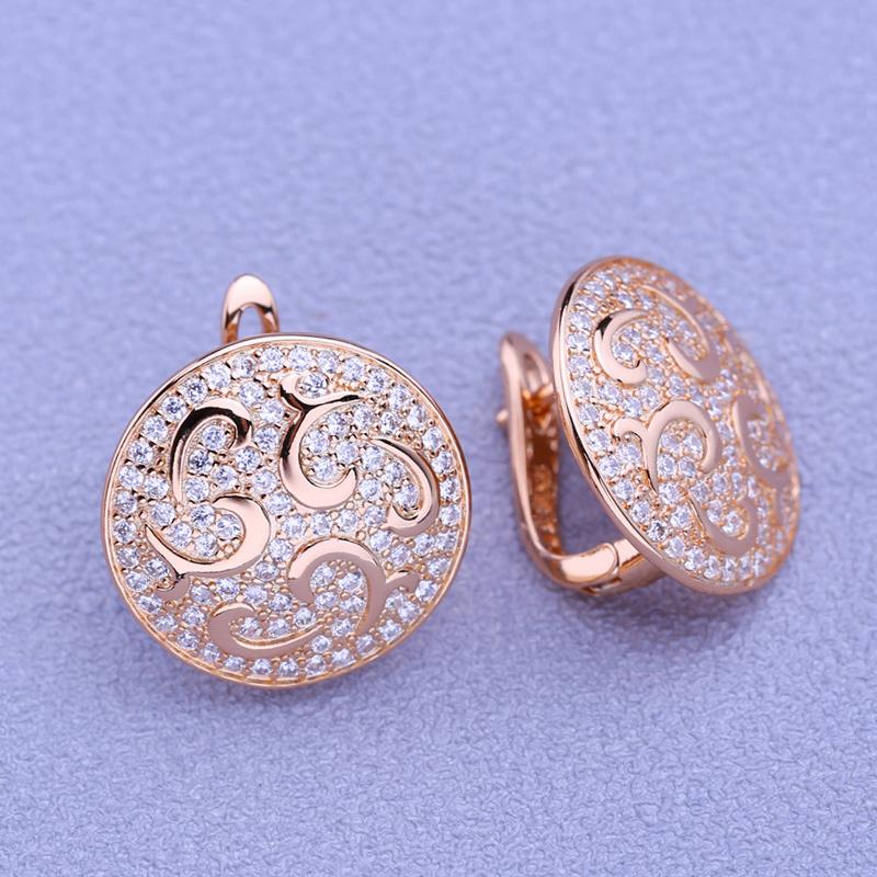 LSOOYH Clip Earrings Rose Gold Color Fashion Earring For Women Round Cubic Zirconia Hollow Stud Earrings Jewelry