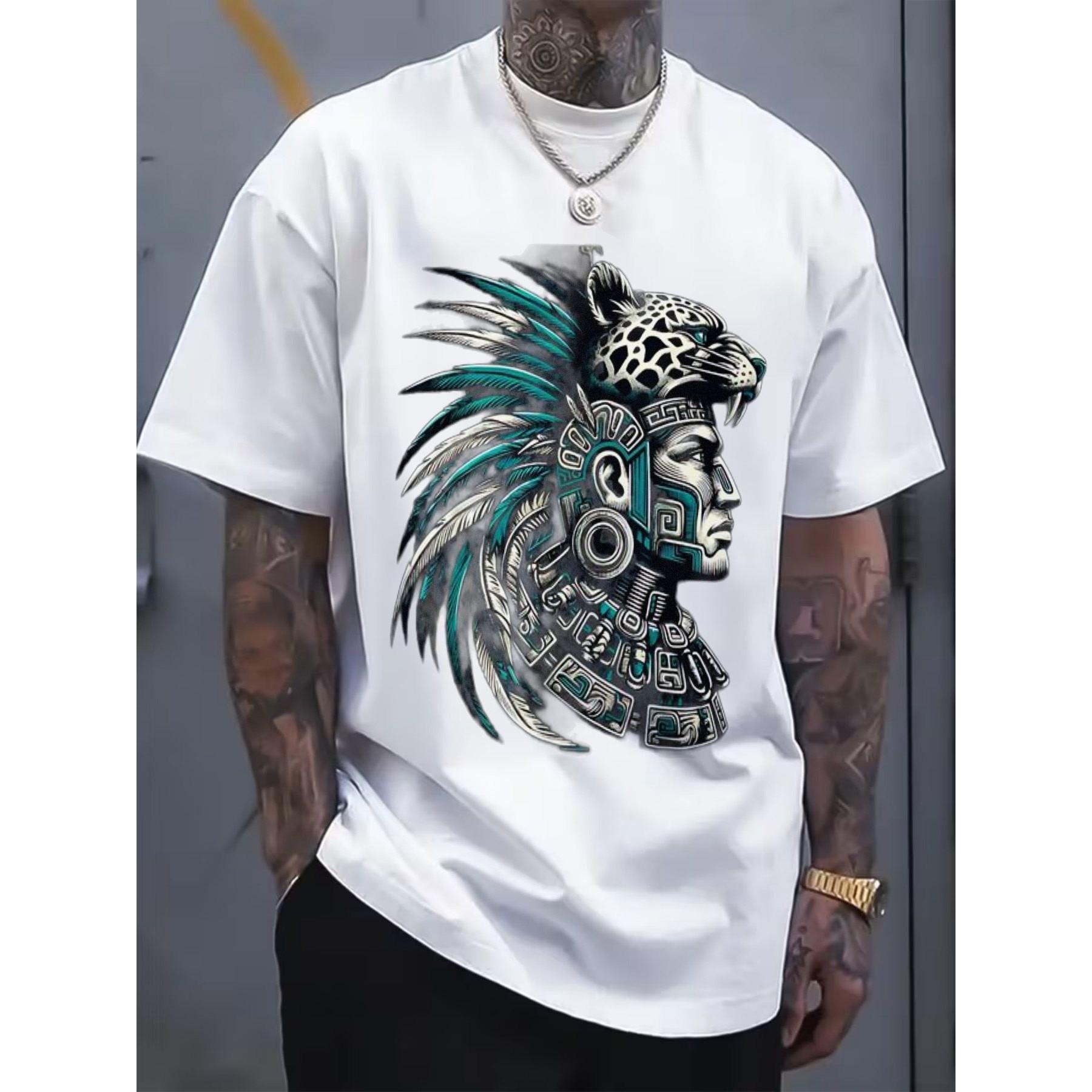 Mayan Jaguar Warrior Graphic T-Shirt Men s Casual Crewneck Summer Breathable Cotton Tee S