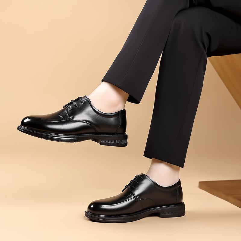 Autumn New Men's Classic Round Toe Lace-Up Wear-Resistant  Comfortable Casual Leather Shoes