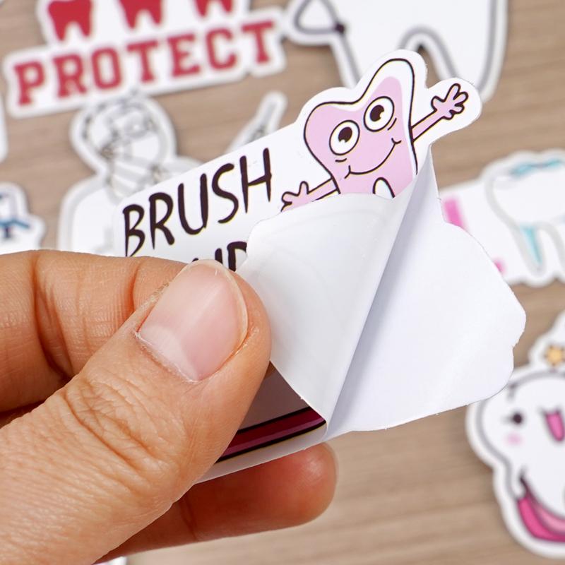 50Pcs Dental Cute Tooth Shaped Stickers Dentist Store Toothbrush Cartoon Decal Diy Wallstickers Decoration Teeth Sticker