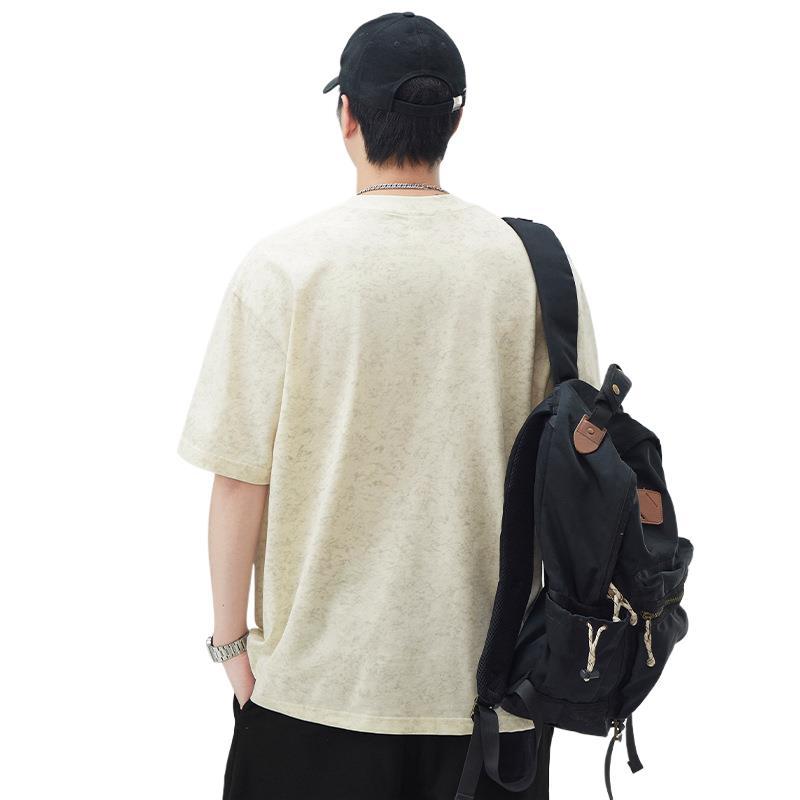 New Summer Short-sleeved T-shirt for Men Loose Round Neck Five-point Sleeve T-shirt Casual Japanese Retro