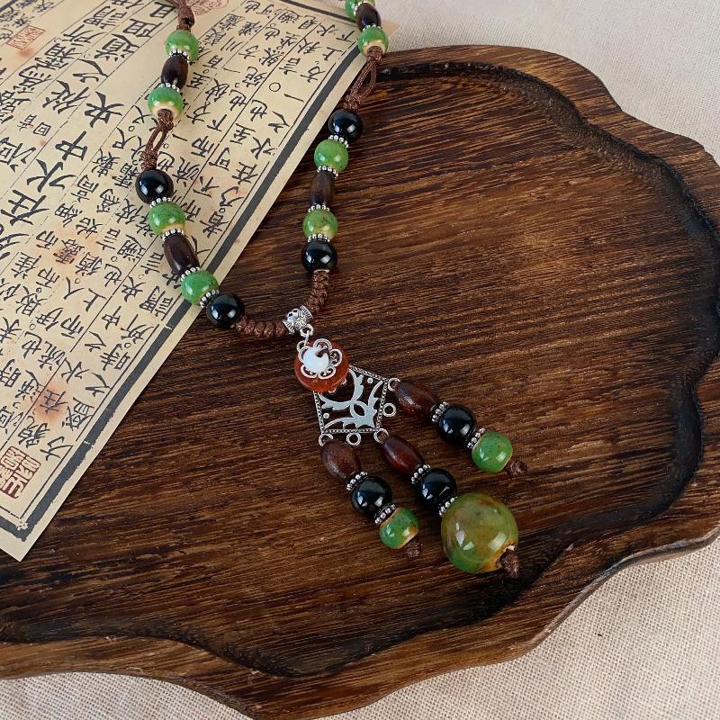 Vintage náhrdelník v bohémském stylu pro dívku, etnický styl, keramický přívěsek s motýlem, náhrdelník, šperk, dárek