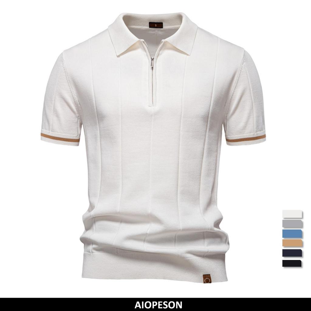 Herren Unifarbenes Sport-Reißverschluss-Poloshirt Athletische Soziale Poloshirts für Herren Büro Slim Fit Polo