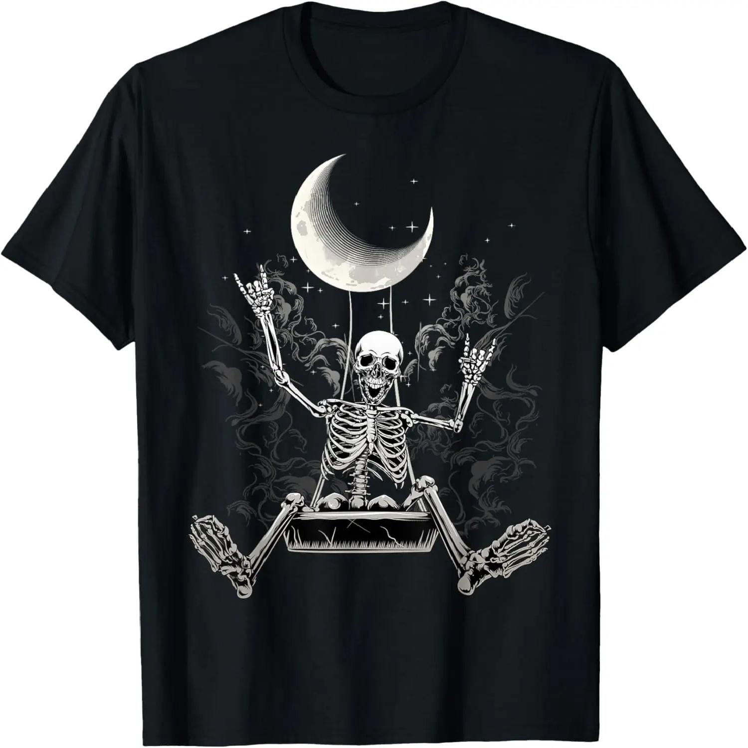Moon Skeleton Rock On Hand Spooky Halloween Rock Concerts T-Shirt S чёрный