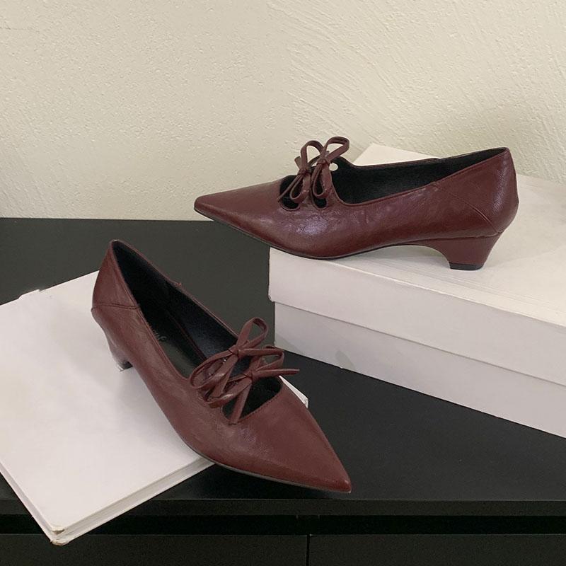 Fashion Footwear Pointed Toe Women Heel Pumps Shoes 2025 New  Luxury Female Shallow Fashion Butterfly-Knot Ladies Low Heel Slip On Shoes
