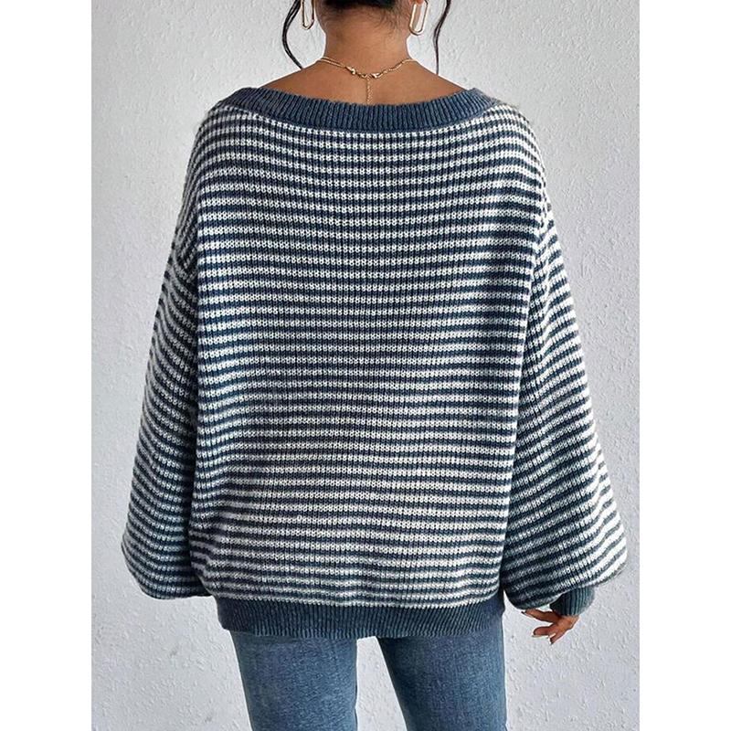 Autumn and Winter Striped Sweater Pullovers Women New Arrivals Off The Shoulder Oversized Sweater Knit Jumper