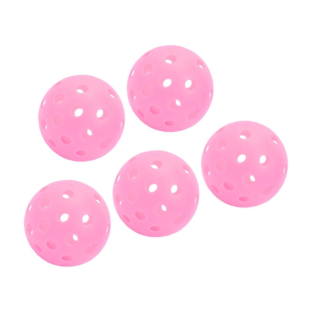 Lot de 5 balles de pickleball lumineuses à 40 trous, 74 mm, pour terrain extérieur, rose
