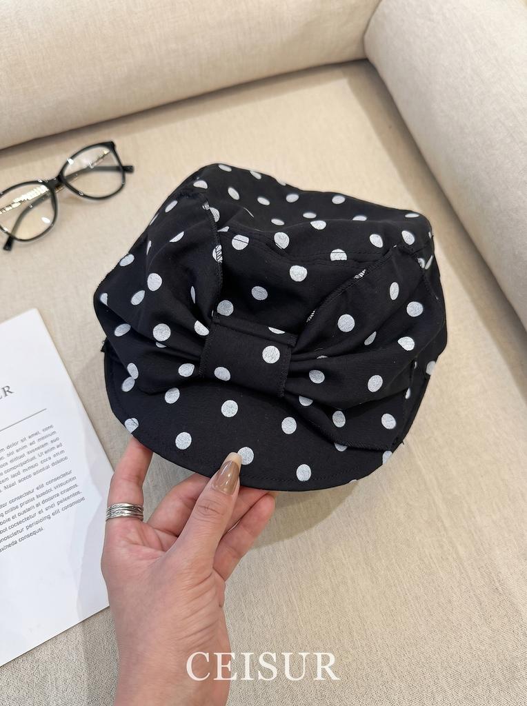 Korean Style Women Retro Polka Dot Bow Beret Cap French Stylish Elegant Sun Hat Versatile Summer New Fashion Baseball Cap