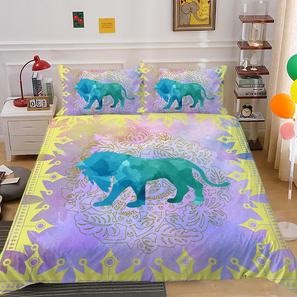 2023 Husă de pat în stil nou Costum cu model de tigru Husă de pilotă Câini Husă de pilota LionsAdolescenți Băieți Set de pat de o singură dimensiune Textile de casă cu față de pernă