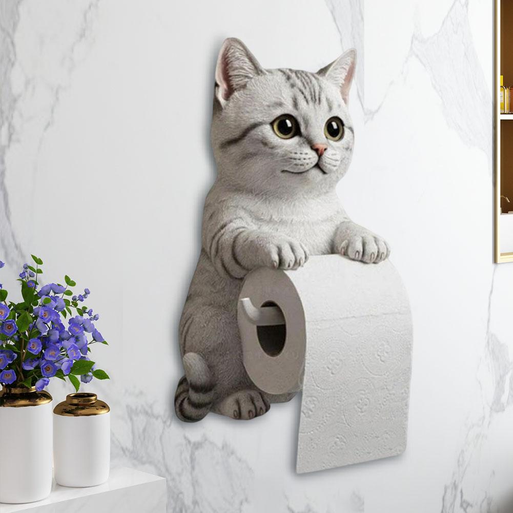 Resin Cat Shaped Toilet Paper Holder Wall Mount Animal Paper Towel Stand Funny Animal Roll Storage Rack for Kitchen Bathroom Use