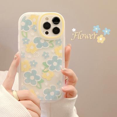 Oil Painting Floral Iphone16 Suitable for Apple 12pro Max Mobile Phone Case 15 Silicone 11 Round 8p Women's X Transparent 14