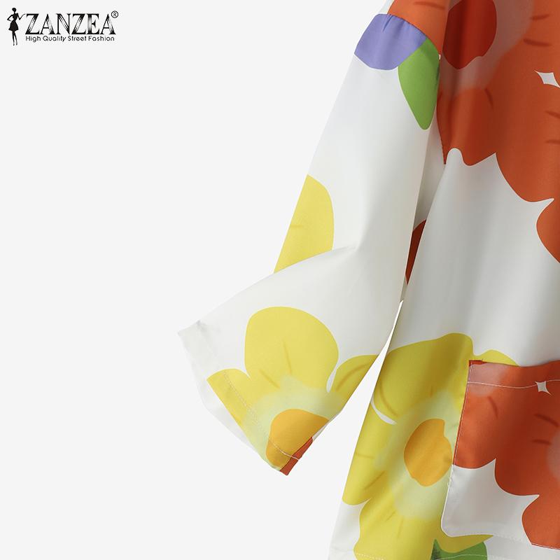 ZANZEA Women Casual Round Neck 3/4 Sleeve Summer Loose Print Blouse