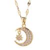 1 Pc Shiny Lip Chain Gold Moon Star Pendant Necklace Full Paved Zircon Dainty Celestial Clavicle Jewelry for Women Daily Wear