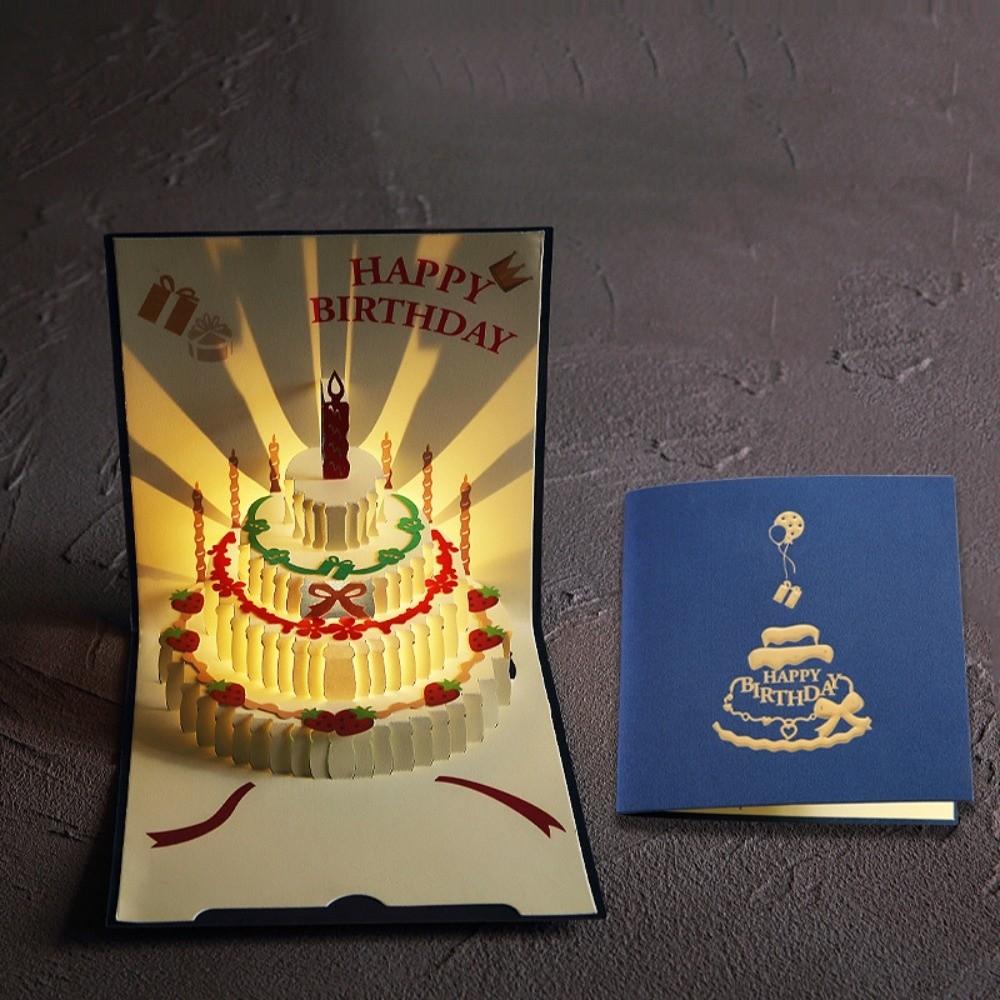 Gifts 3D 3D Pop Up Card Foldable Pop Up Mechanism LED Greeting Card Interactive Creative Happy Birthday Card Birthday Party