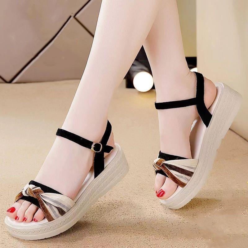 Sandals - New Women s Versatile Wedge-heeled Slip-on Shoes with A Single Strap, High Heels 35