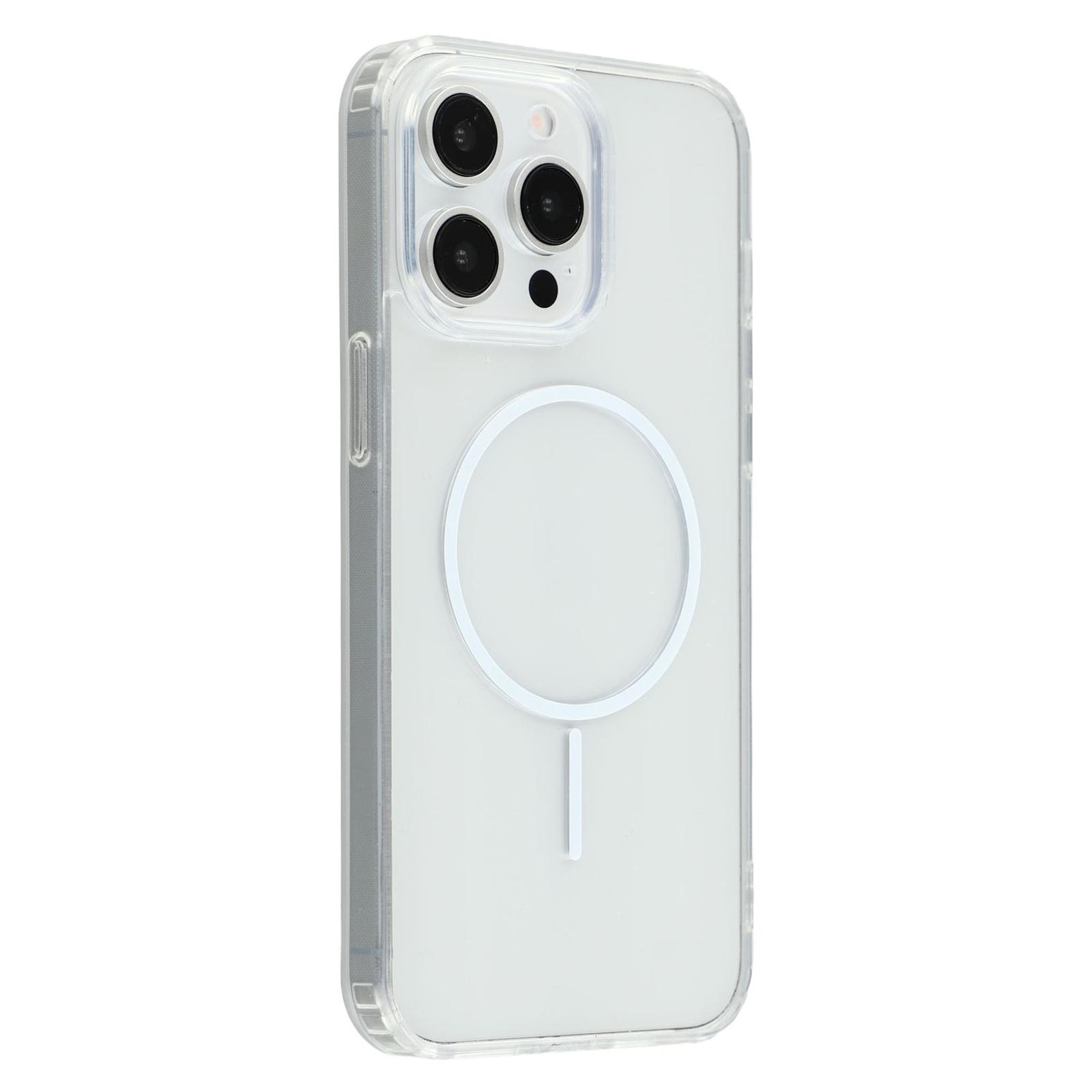 

For iPhone 15 Pro Magnetic Case Acrylic TPU Clear Phone Back Cover White