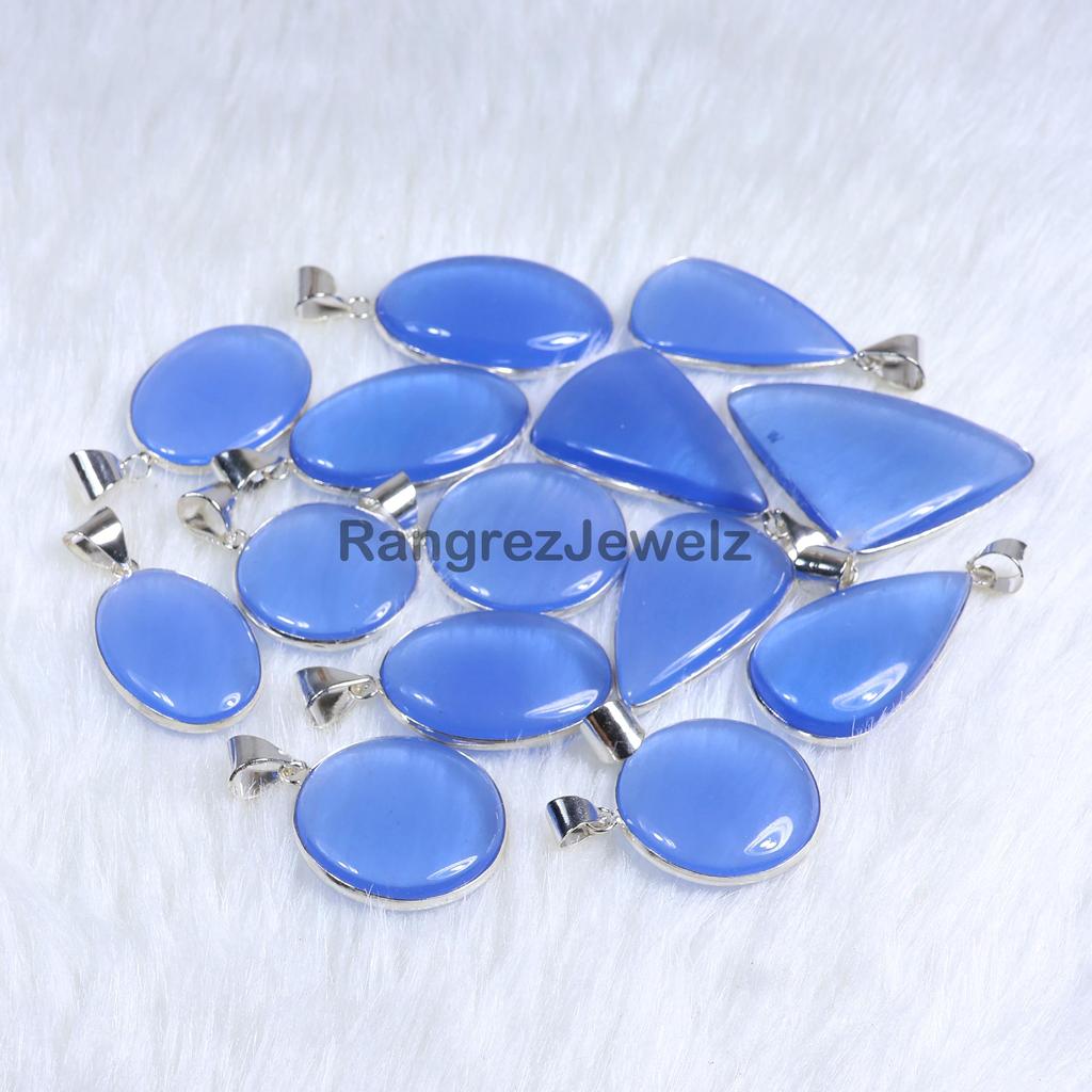 Blue Chalcedony Gemstone Pendant Sterling Silver Pendant Aqua Chalcedony Pendant Bezel Pendant Clear Chalcedony Necklace Pendant Loop Pendant