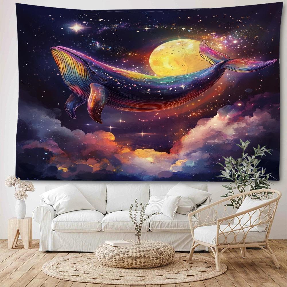 Dreamy Whale Starry Sky Colorful Whale Dolphin Decorative Tapestry Bohemian Hippie Wall Decorative Tapestry