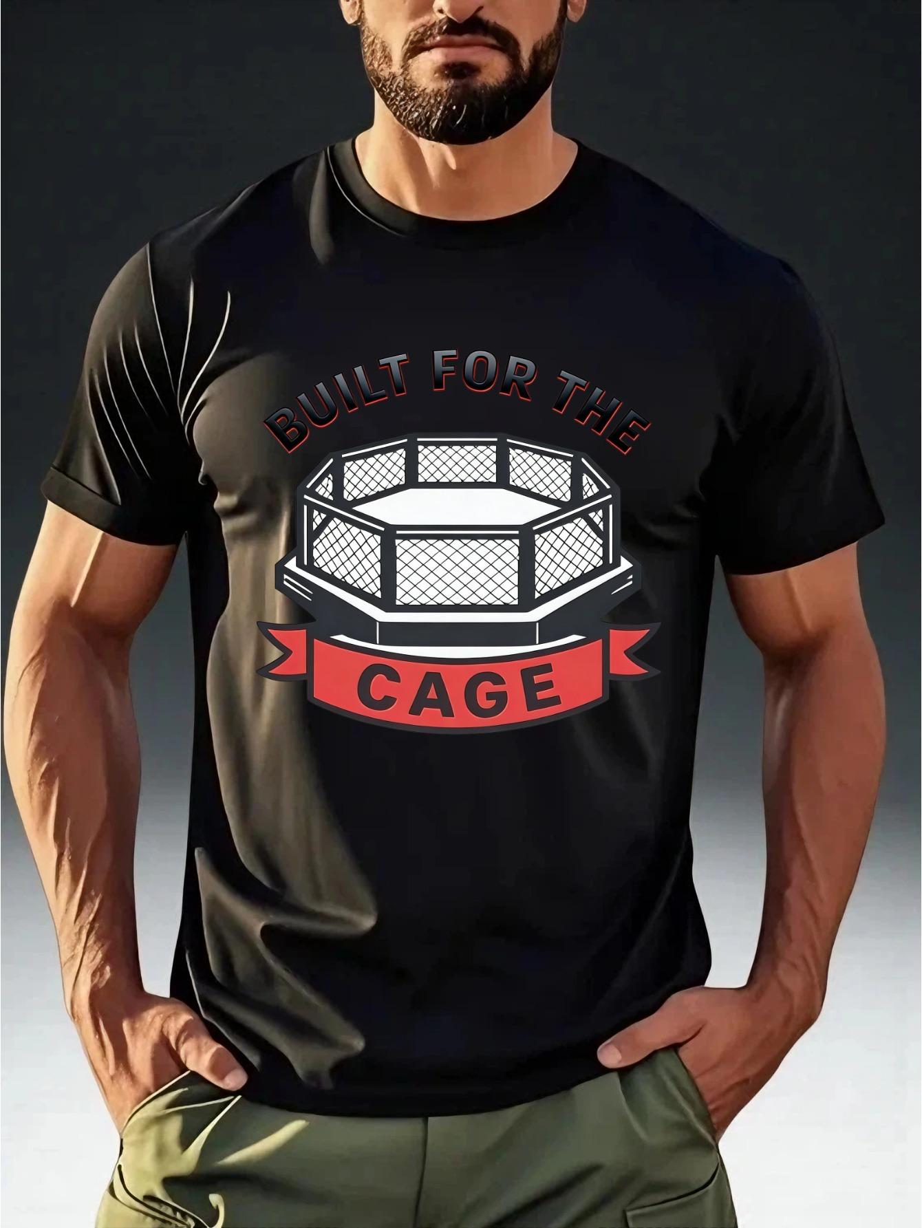 Men s Fighting-Style T-Shirt  BUILT for THE CAGE  Octagon Cage Print S