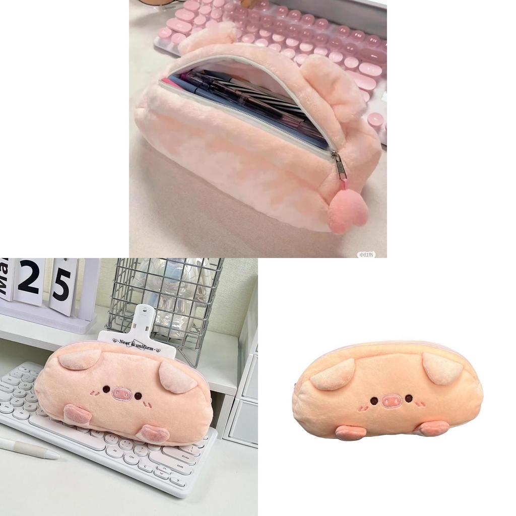 Japanese Inspired Plush Pig Pencil Case With Large Storage For Girls And Students