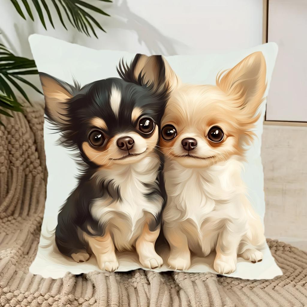 Vintage Chihuahua Hund Kissenbezug, 45x45cm, Reißverschluss Dekorative Kissenhülle für Zuhause und Büro Dekoration Kissenbezug