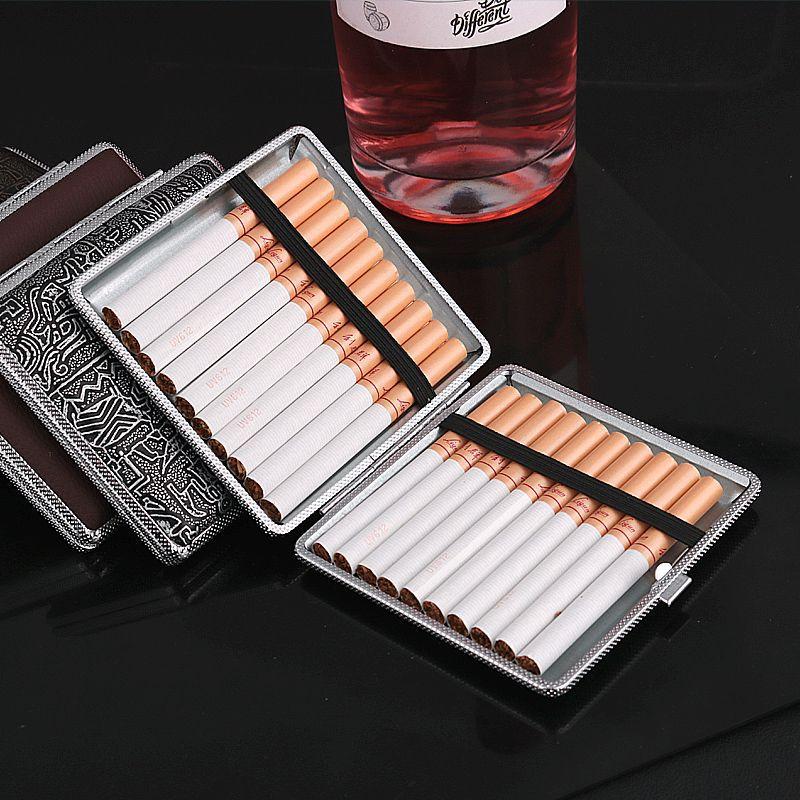 20 Sticks Cigarette Holder Fashion Double Layer Pipe Creative Personality Cigaret Case Metal Cigarette Box Gifts Black Color