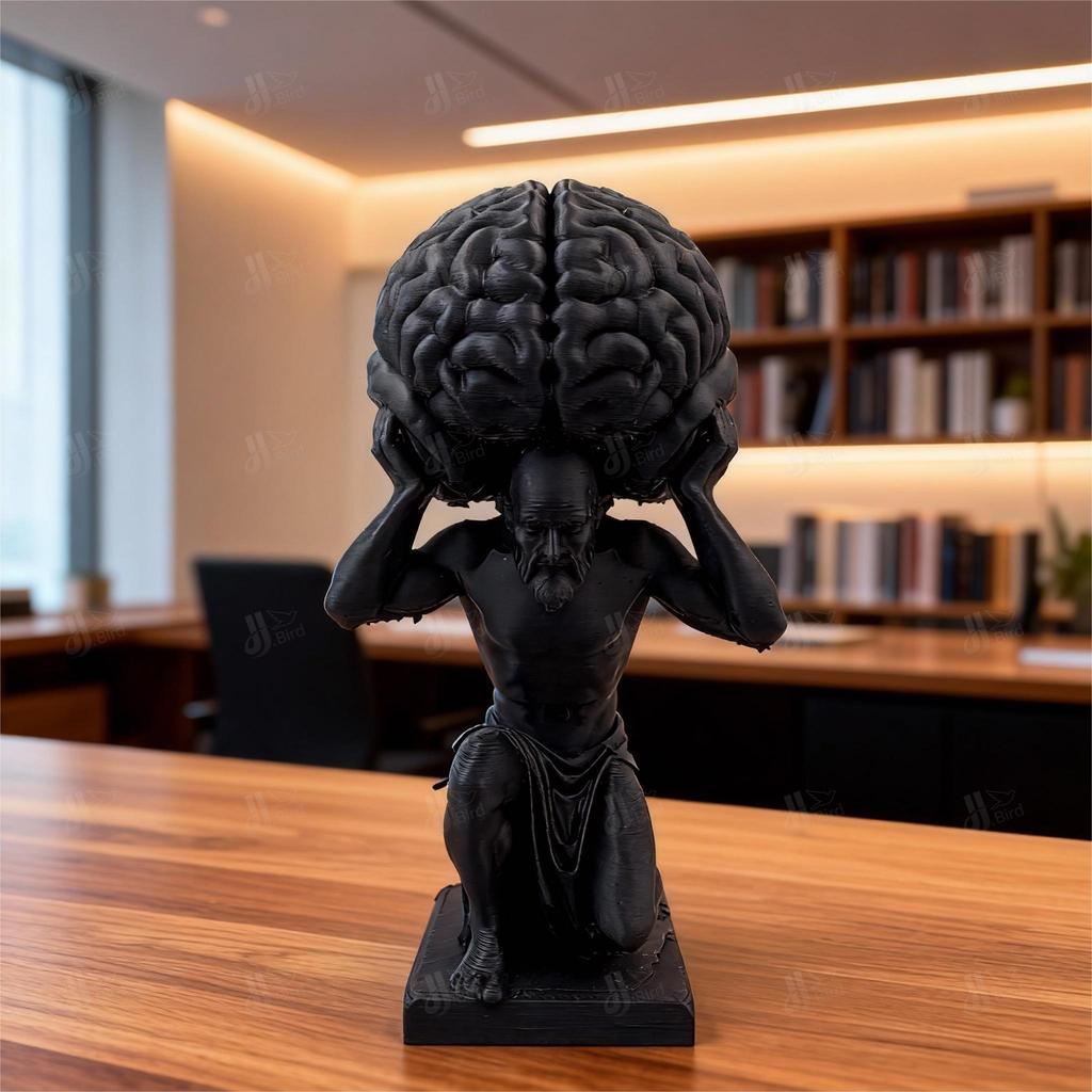 1 Stück Schwarze "Mind Over Matter" Gehirn-Träger Kunstfigur, geeignet für philosophische Studien Dekoration & auffällige Büroauslage.