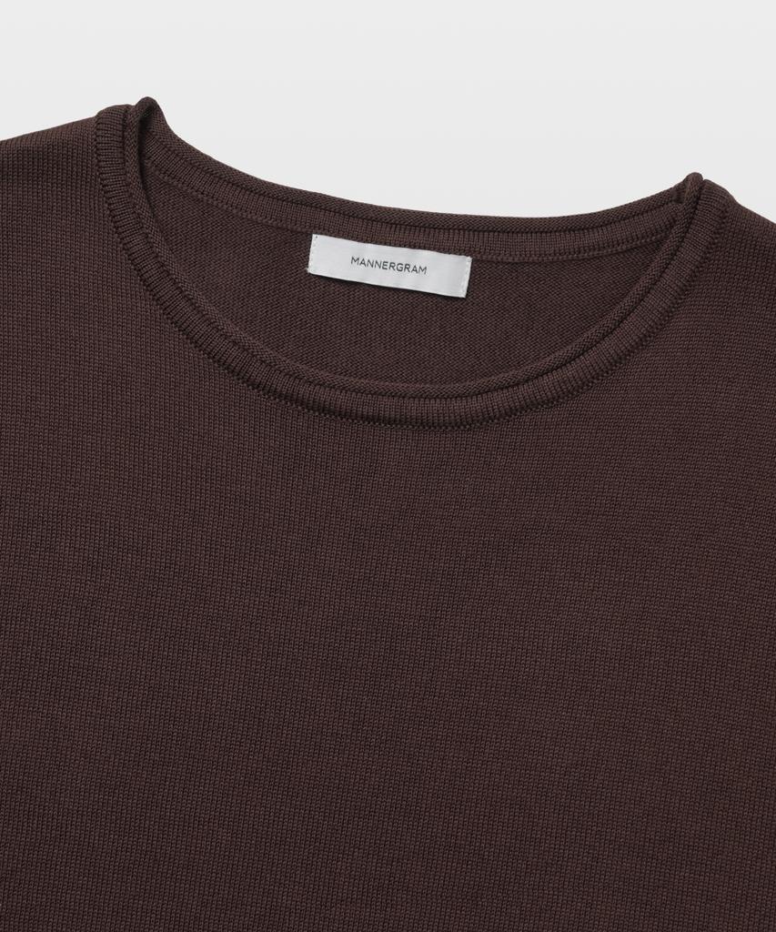 MANNERGRAM 100% Soft Cotton Rolling Edge Round Short Sleeve Knit Brown
