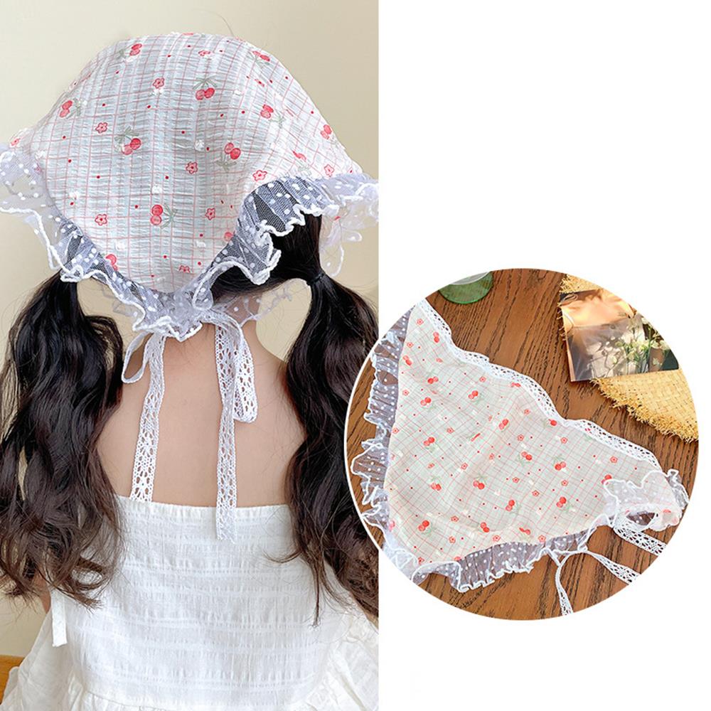 Sweet Floral Lace Hair Scarf Wraps Women Triangle Headscarf Thin Breathable Ribbon Retro Hair Accessories Headwear Turban Scarf