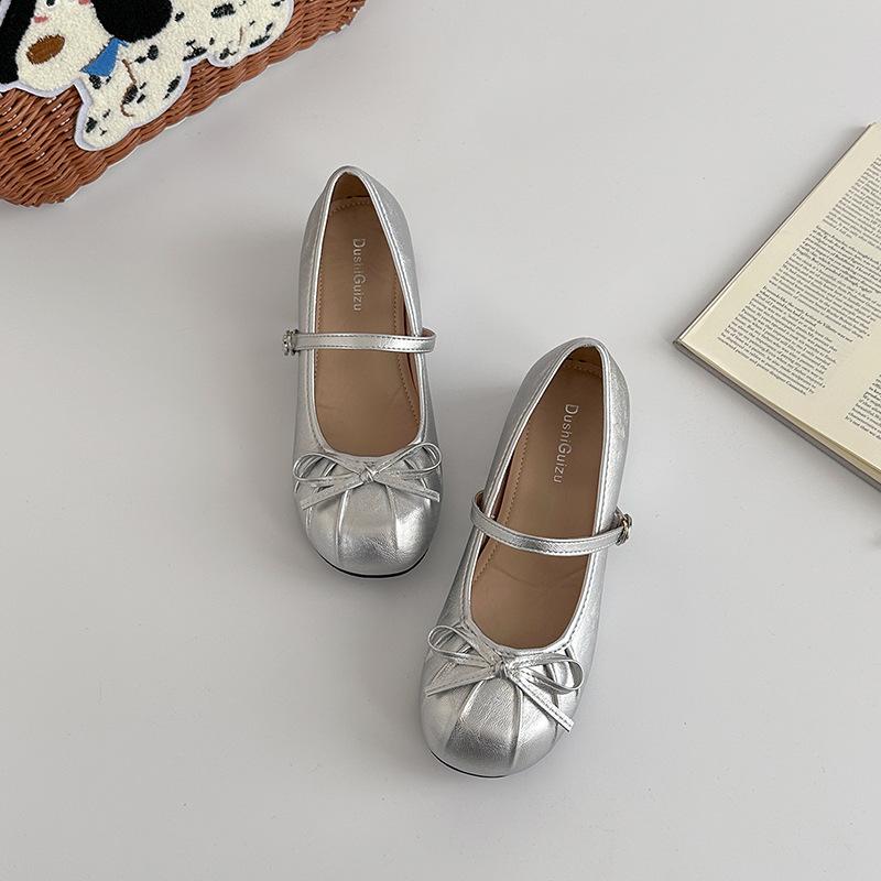 Coarse Heel High Heel Mary Jane Shoes French Pleated Round Head 2025 New Summer Bow Gentle Single Shoes Women's Skirt